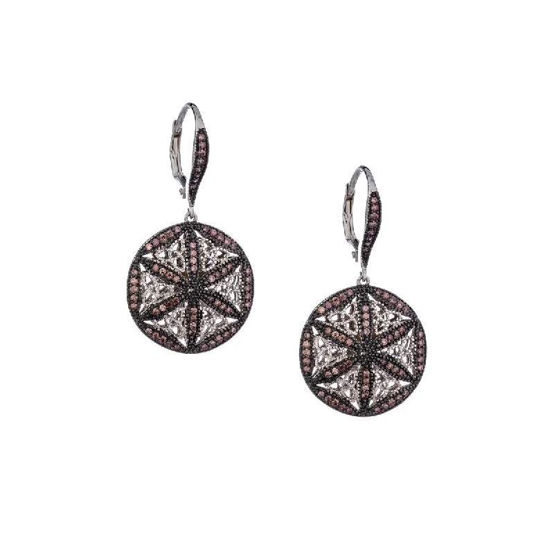 gold dangling earrings for women -Silver Night & Day Round Hexagon Earrings