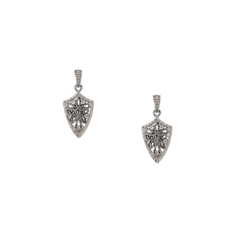 small stud earrings for girls -Silver Guardian Angel Shield Earrings - Cubic Zirconia