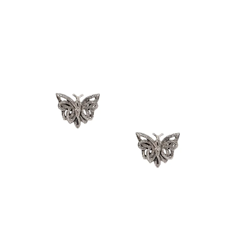 minimalist silver earrings for women -Silver Butterfly Stud Earrings