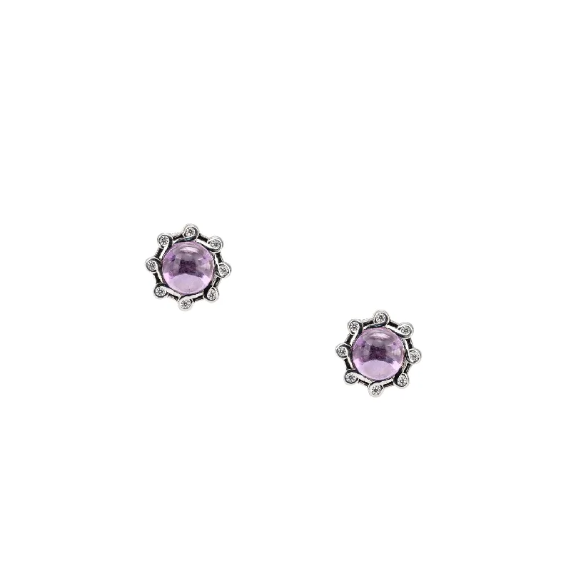 classic hoop earrings for women -Silver Celestial Stud Earrings - Amethyst