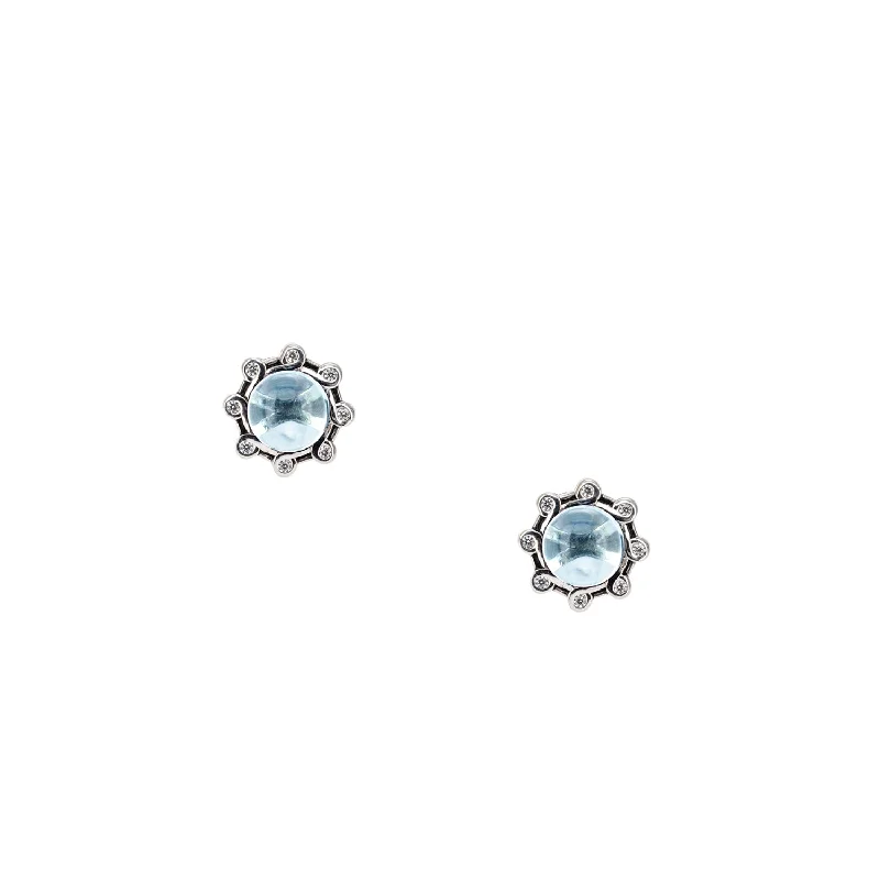 elegant pearl earrings for formal events -Silver Celestial Stud Earrings - Sky Blue Topaz