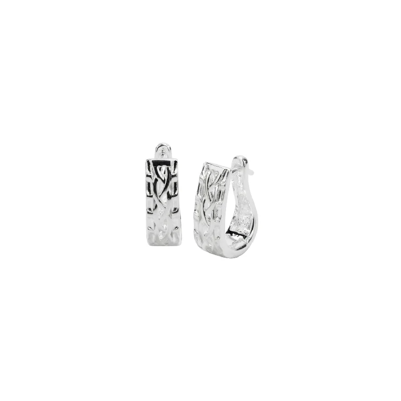 sterling silver earrings for men -Silver Window to the Soul Celtic Weave Huggie Earrings