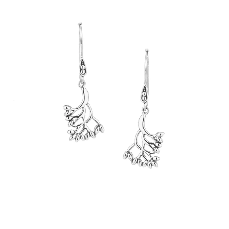 tassel earrings for summer -Silver Tree of Life Hook Earrings Small