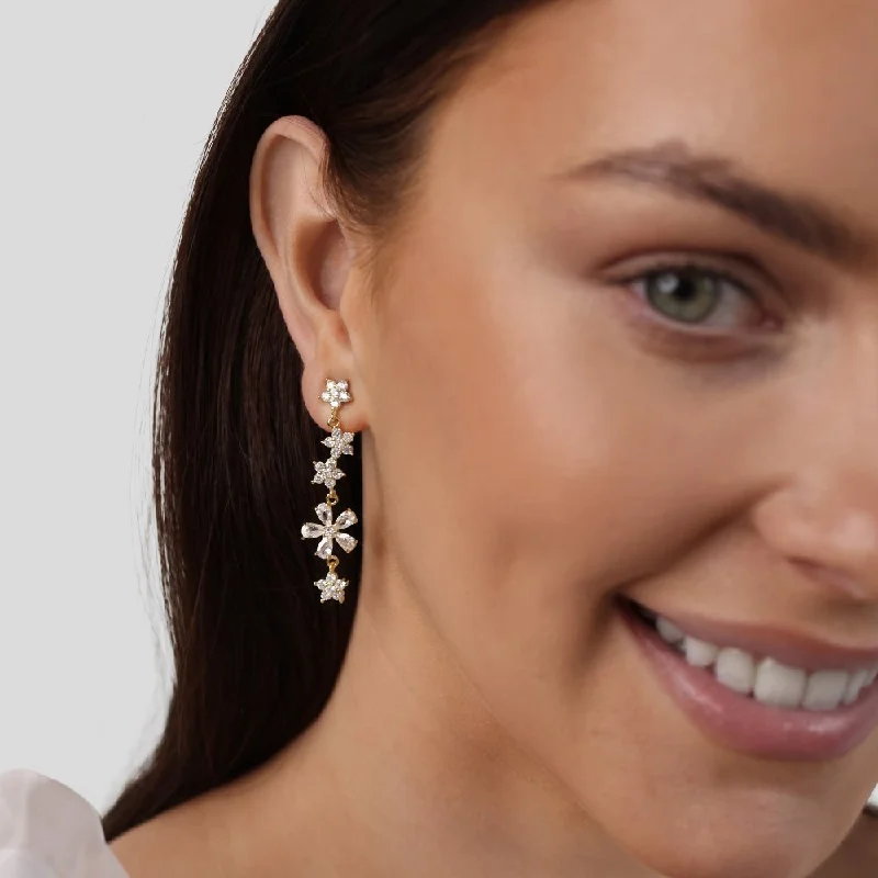 gold earrings for everyday wear -Petal Drop Crystal Earrings