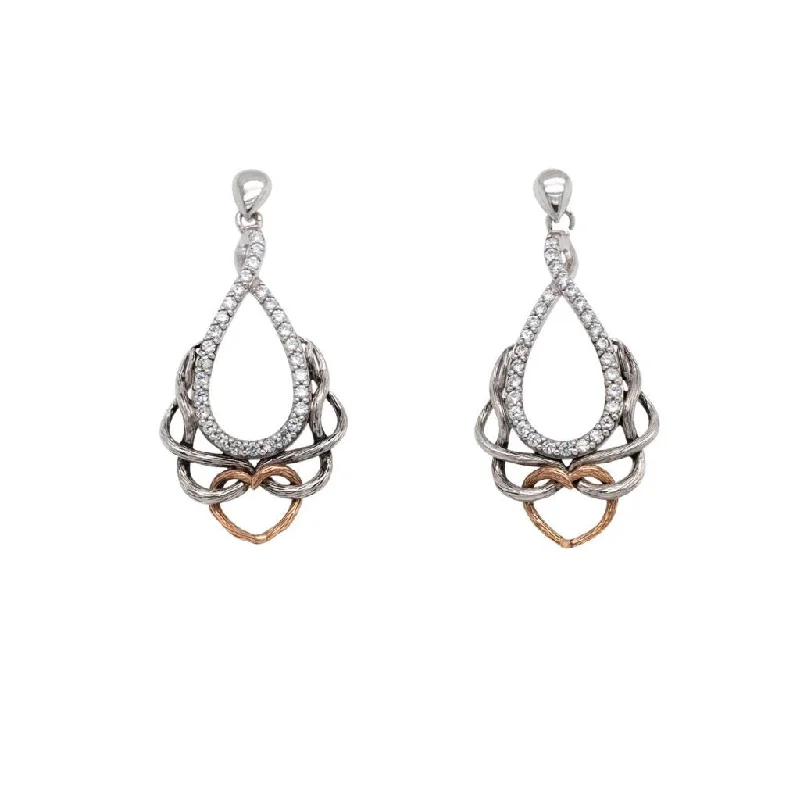 silver chain earrings for women -Silver and 10k Rose Gold Love's Chalice Post Earrings