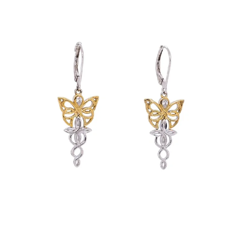 cute heart-shaped earrings for girls -Silver and 10k Yellow or Rose Gold Butterfly Earrings - Cubic Zirconia