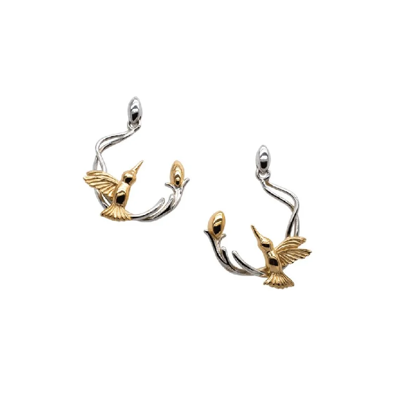 clip-on earrings for sensitive ears -Silver and 10k Gold Hummingbird Post Earrings