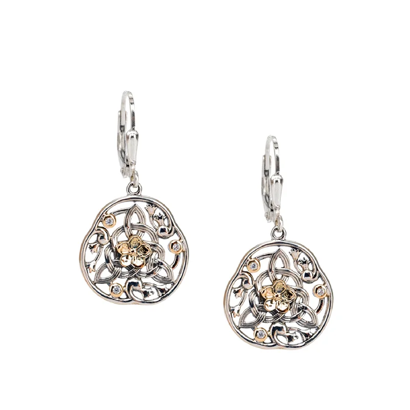 sparkly earrings for evening events -Silver And 10k Gold Forget-Me-Not Leverback Earrings - Cubic Zirconia