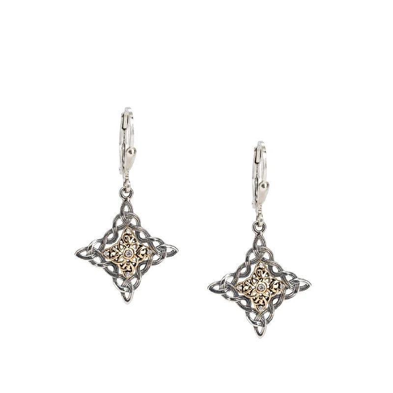 black earrings for fashionistas -Silver and 10k Gold Celestial Leverback Earrings