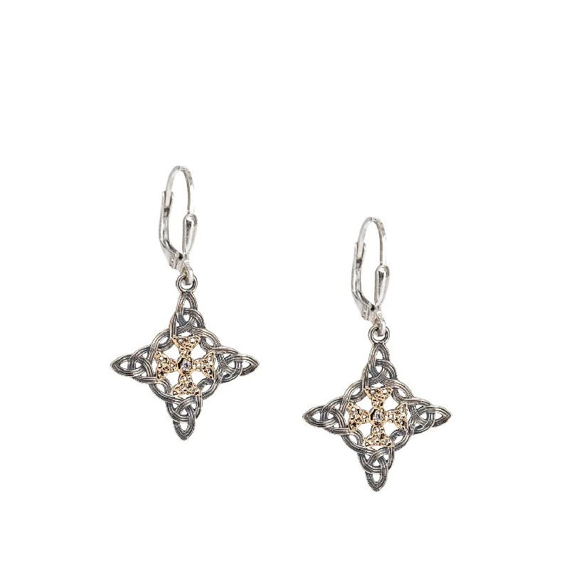 modern earrings for women -Silver and 10k Gold Celestial Cross Leverback Earrings