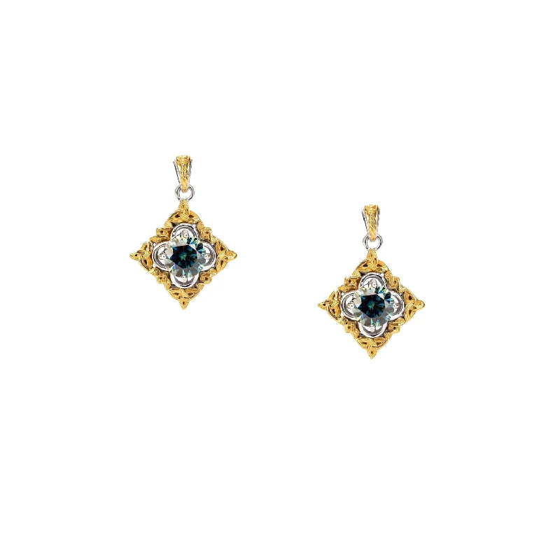 large hoop earrings for women -Silver and 10k Gold Celestial Earrings - Mystic Blue Moissanite