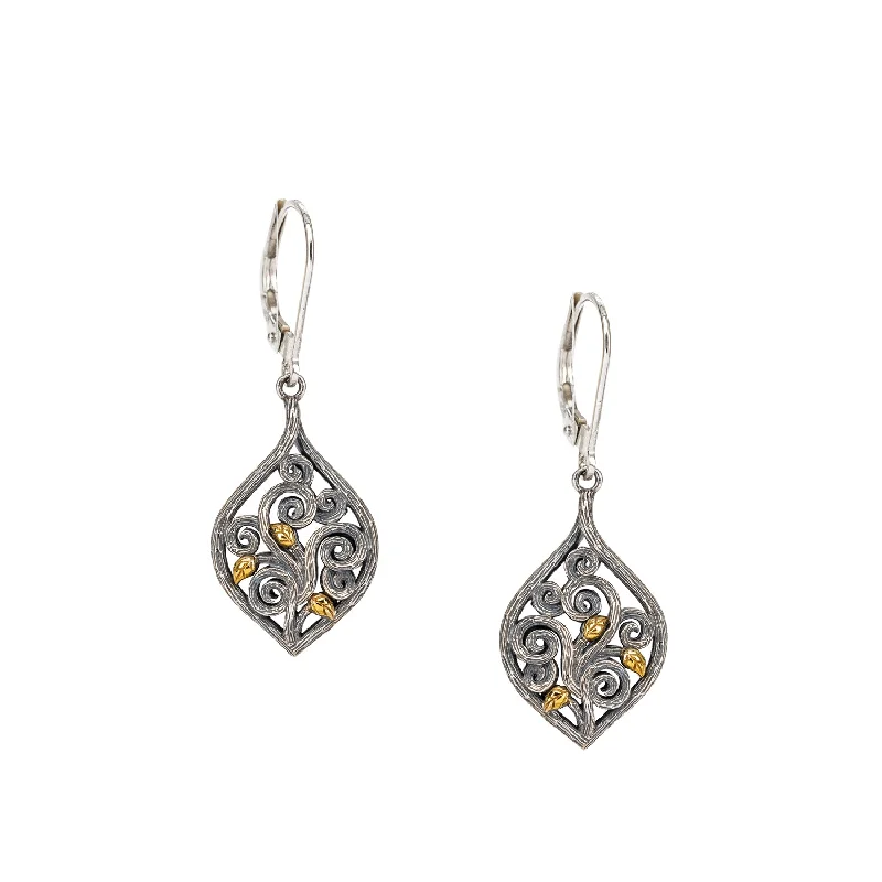 statement earrings for casual wear -Silver and 10k Yellow Gold Tree of Life Leverback Earrings