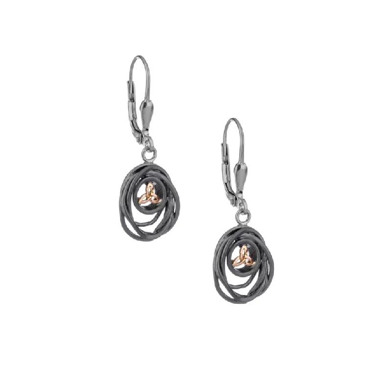 stylish ear cuffs for women -Darkened Silver + 10k Rose Gold Celtic Cradle of Life Drop Earrings