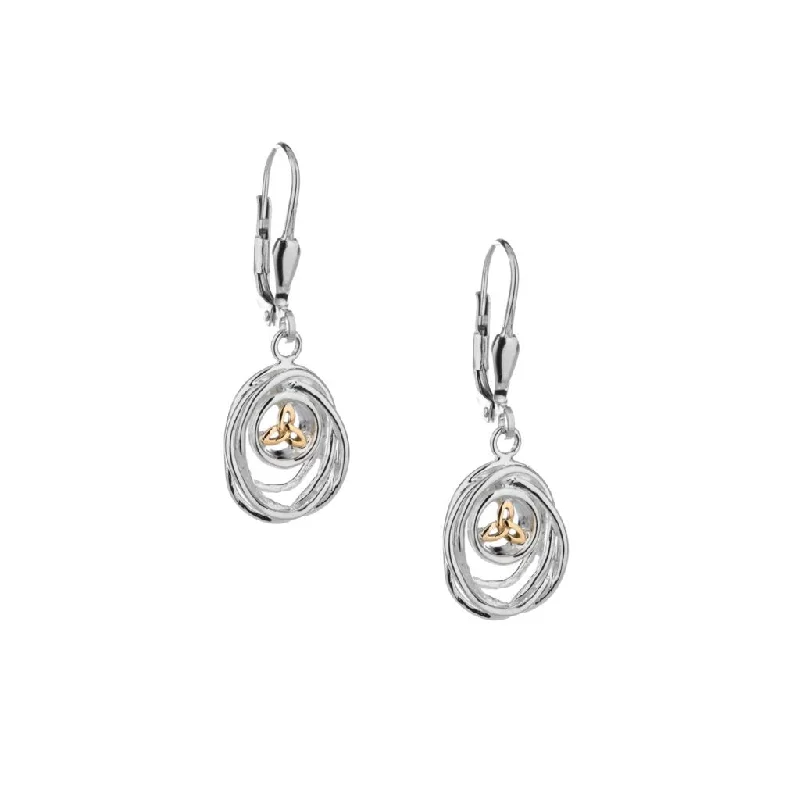 flower-shaped earrings for brides -Silver and 10k Gold Celtic Cradle of Life Drop Earrings