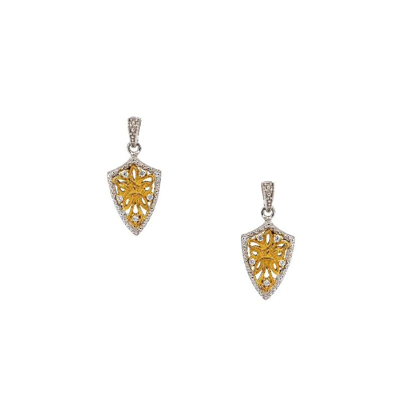 diamond drop earrings for formal events -Silver And 10k Gold Guardian Angel Shield Earrings  - Cubic Zirconia