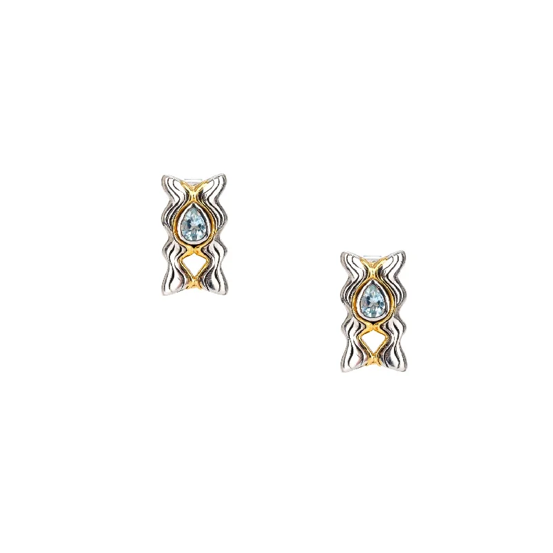 minimalist earrings for everyday wear -Silver and 10k Gold Rocks 'n Rivers Stud Earring - Blue Topaz