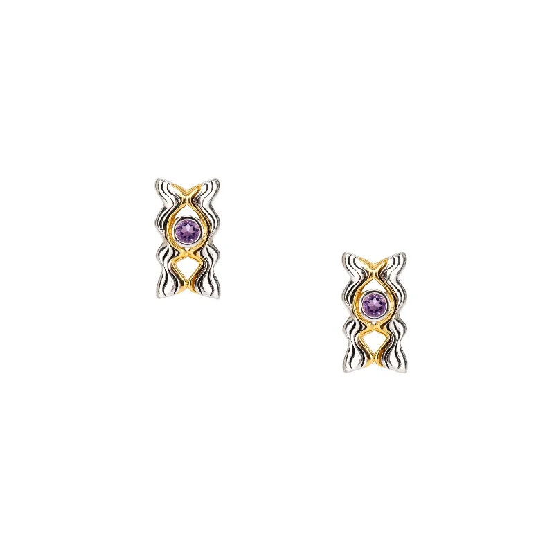 gold dangling earrings for women -Silver and 10k Gold Rocks 'n Rivers Stud Earring - Amethyst