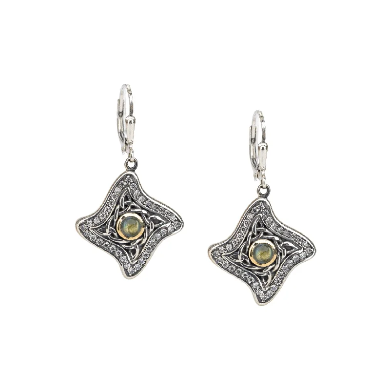 opal earrings for women -Silver and 10k Gold Celestial Star Leverback Earrings - Labradorite