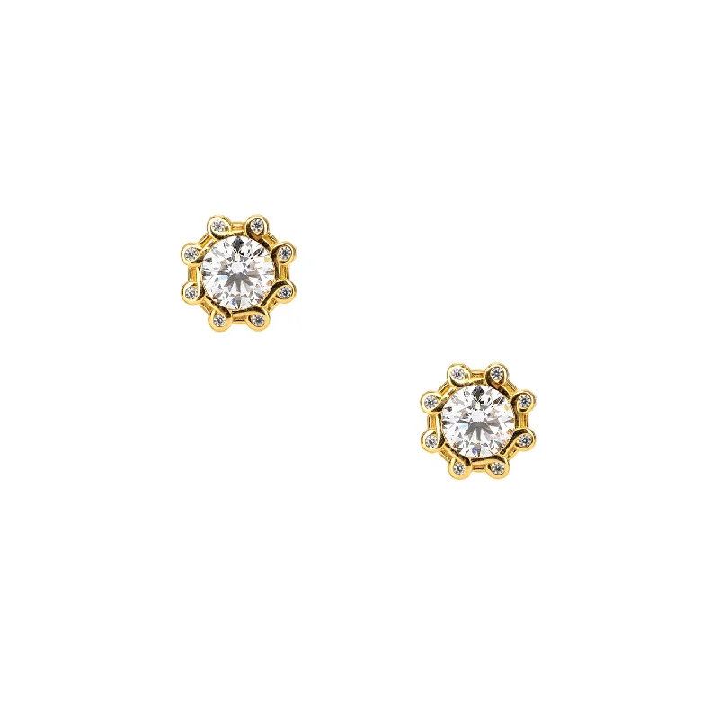 vintage gold earrings for women -Silver and 10k Gold Celestial Earrings - Moissanite