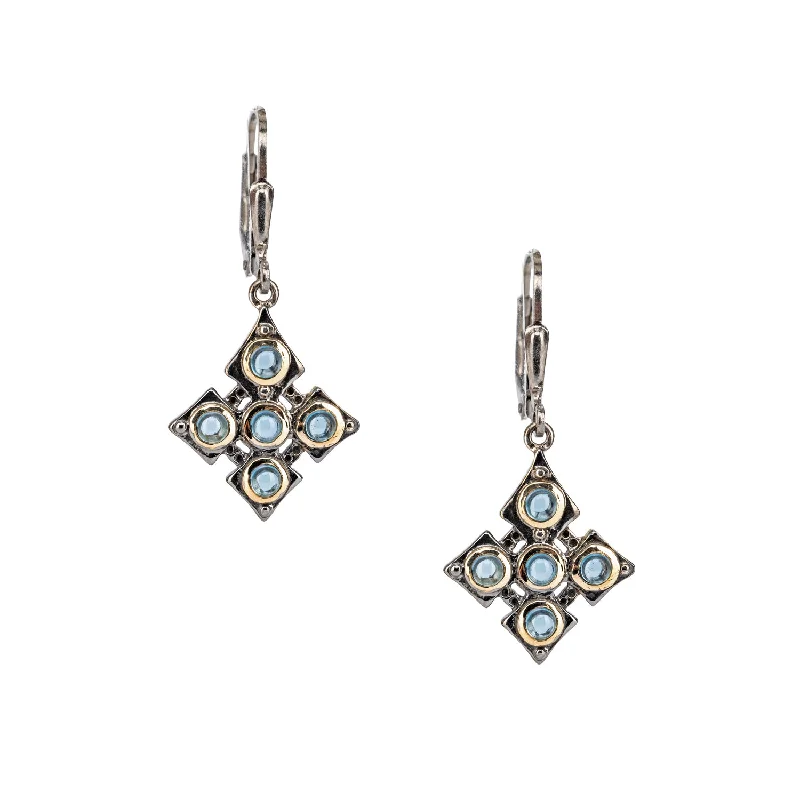 crystal stud earrings for bridesmaids -Silver and 10k Gold Celtic Cross Earrings - Blue Topaz