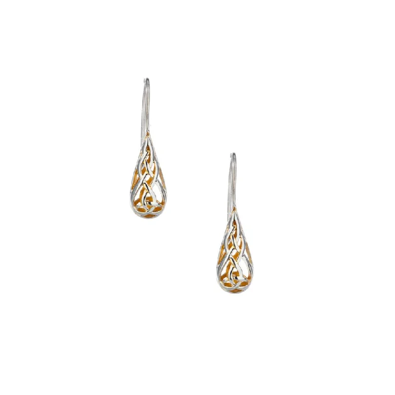 heart-shaped earrings for romantic gifts -Silver with 22k Gold Gilding Trinity Teardrop Hook Earrings