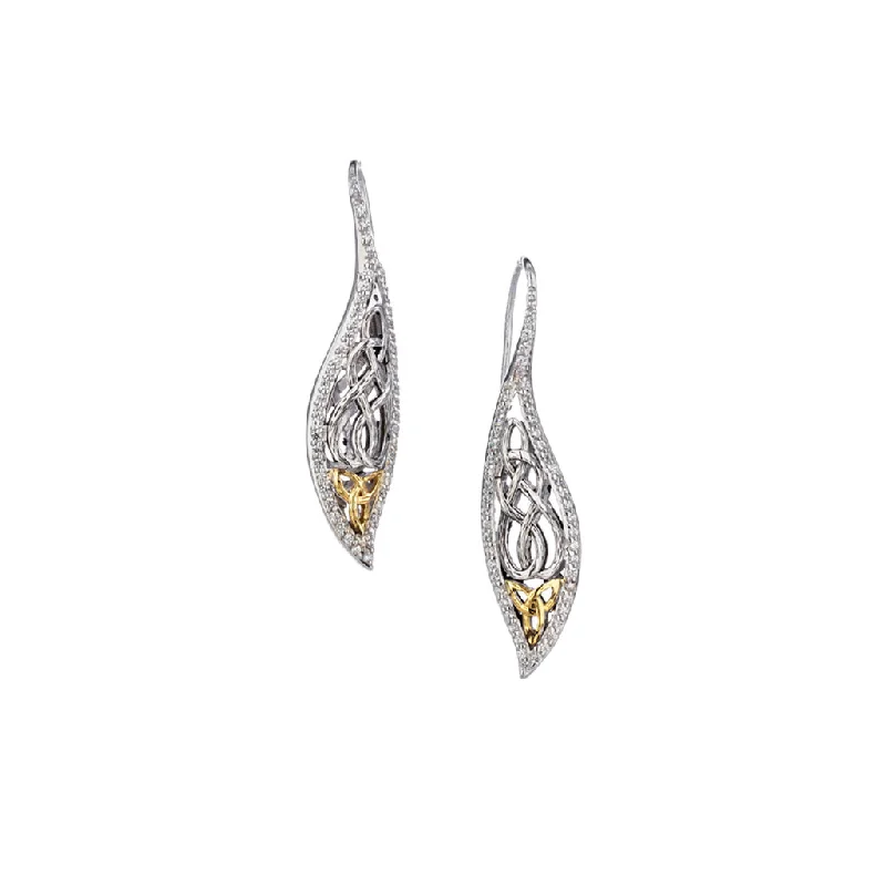 initial earrings for women -Silver Rhodium and 10k Yellow Gold Barked Leaf Hook Earrings