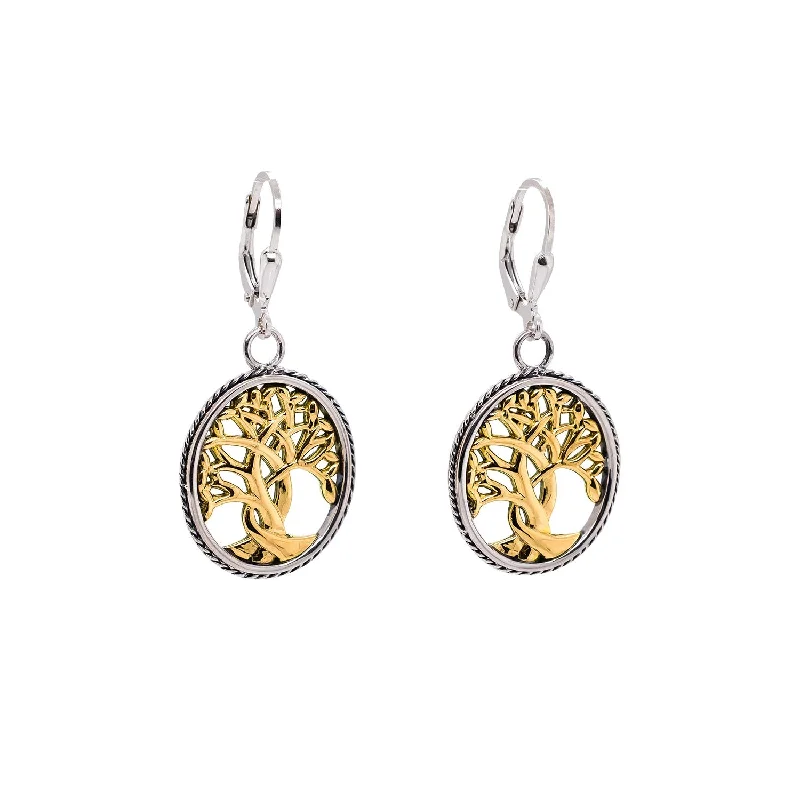 gold earrings for everyday wear -Silver and 10k Yellow or Rose Gold Tree of Life Earrings