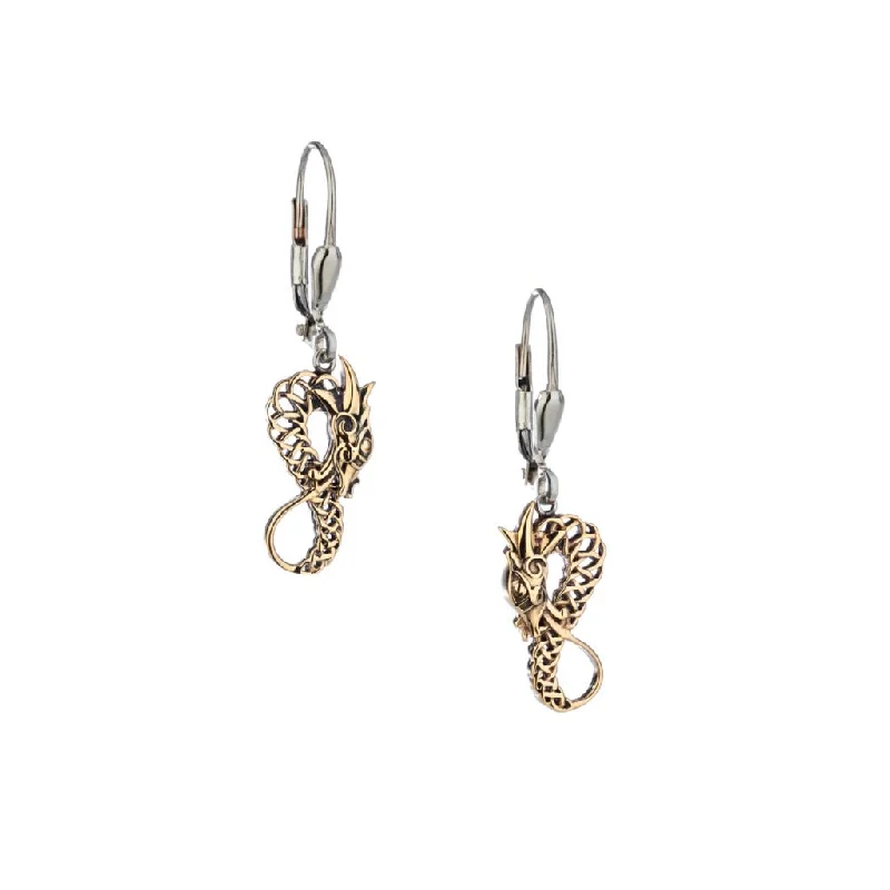 crystal drop earrings for evening wear -Silver and 10k Gold Dragon Earrings