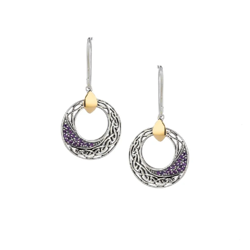 angel wing earrings for women -Silver and 10k Gold Comet Round Hook Earrings with Amethyst or Topaz