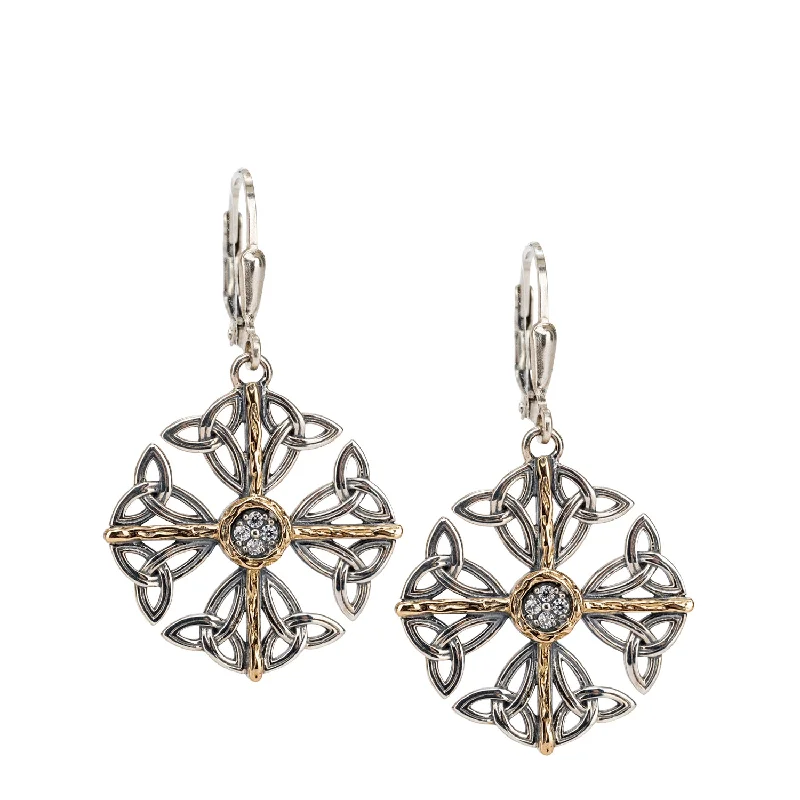 casual earrings for everyday wear -Silver and 10k Gold Celestial Leverback Earrings