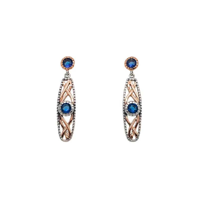 hoop earrings for everyday wear -Silver and 10k Yellow or Rose Gold Brave Heart Earrings - White or Blue Cubic Zirconia