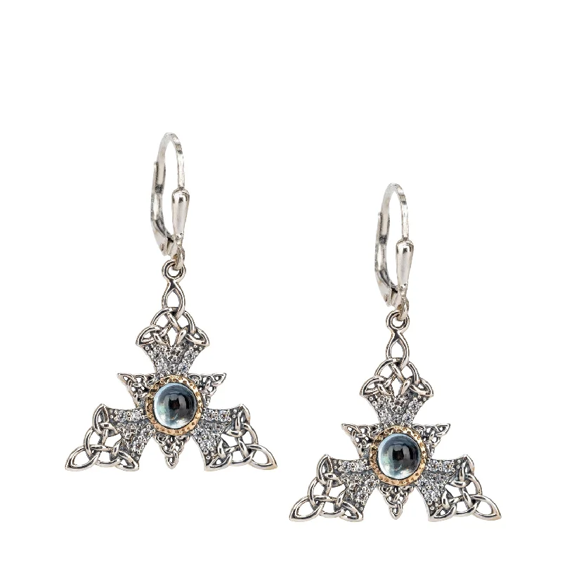 black diamond earrings for luxury lovers -Silver and 10k Gold Celestial Leverback Earrings - Sky Blue Topaz