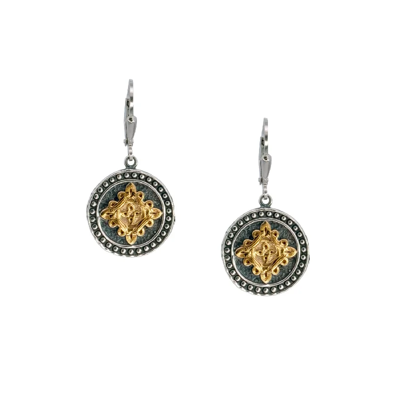 butterfly earrings for kids -Silver with 14k Gold Gilding Medallion Shield Leverback Earrings