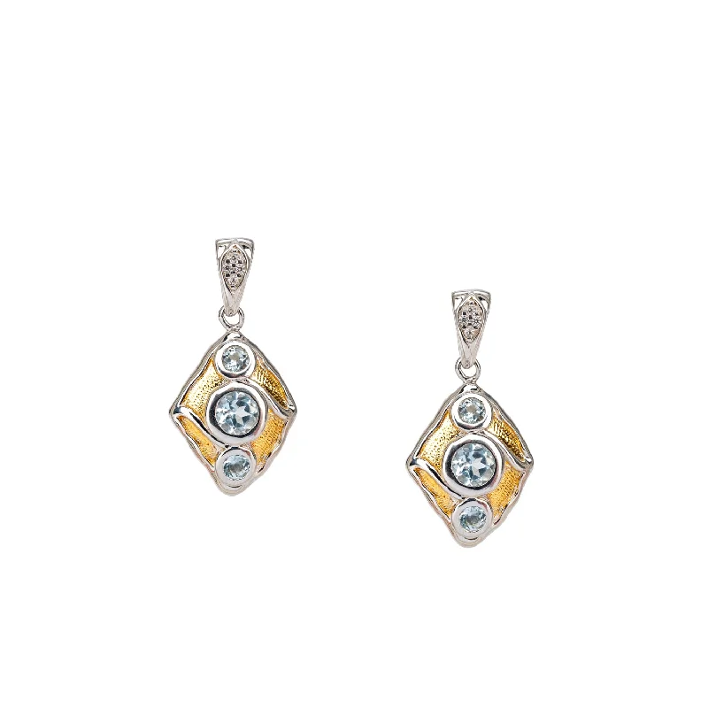 gold teardrop earrings for weddings -Silver with 23k Gold Gilding Rocks 'n Rivers Post Earrings - Blue Topaz