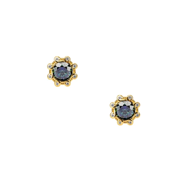 sapphire earrings for formal occasions -Silver and 23k Gilding Celestial Earrings - Mystic Blue Moissanite