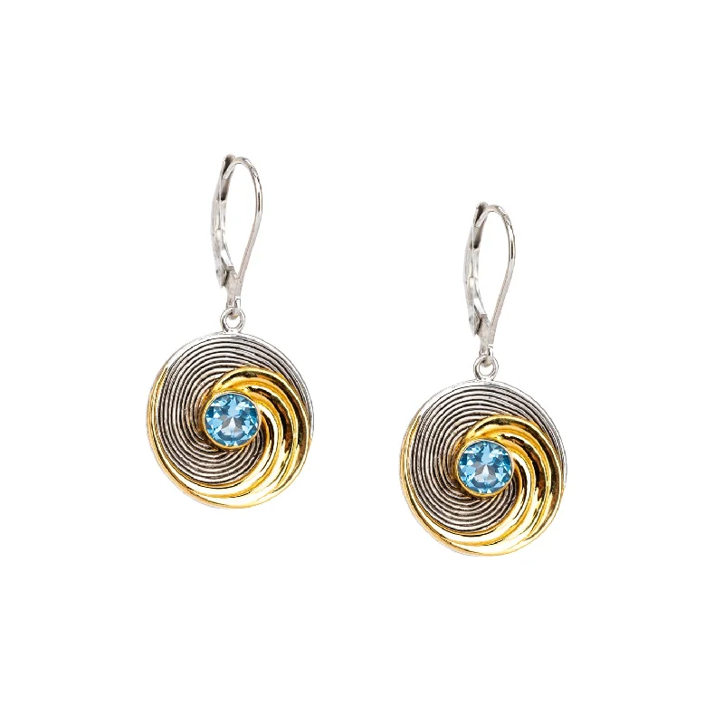 unique earrings for fashionistas -Silver and 23k Gilding Whirlpool Earrings - Swiss Blue Topaz