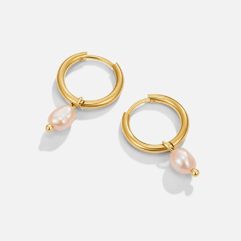 vintage gold earrings for women -Pink Freshwater Pearl Bella Hoop Earrings