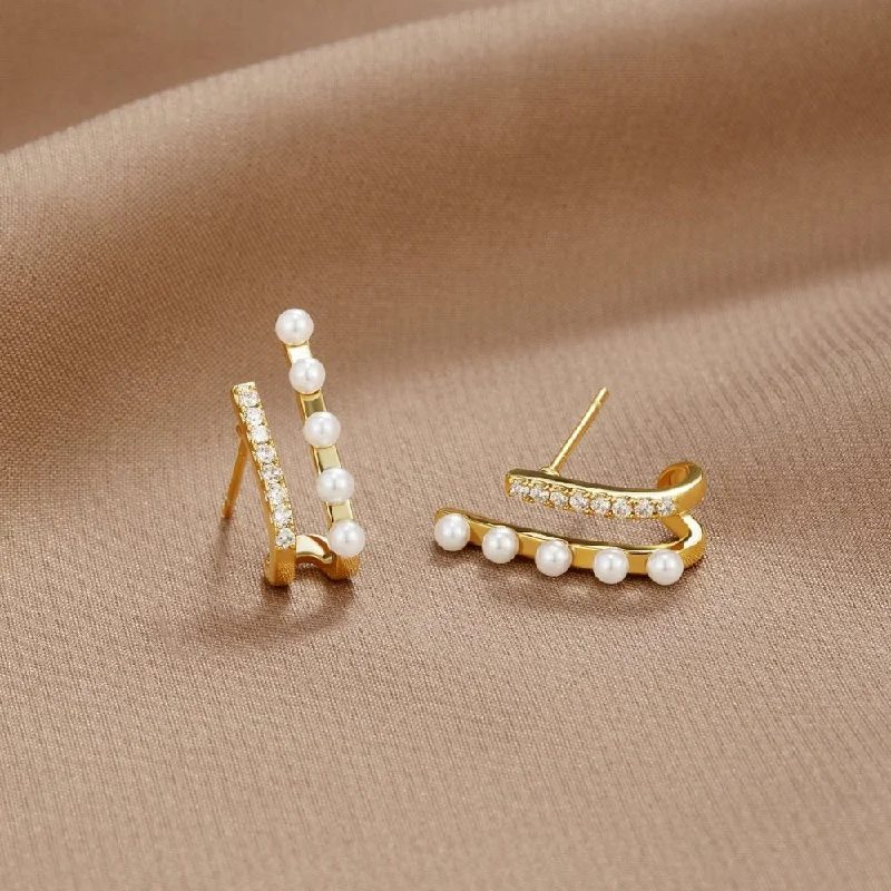 diamond earrings for anniversaries -Raya Pearl & Crystal Earrings