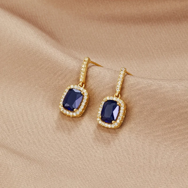 gold and silver earrings for women -Sapphire Gold Crystal Earrings