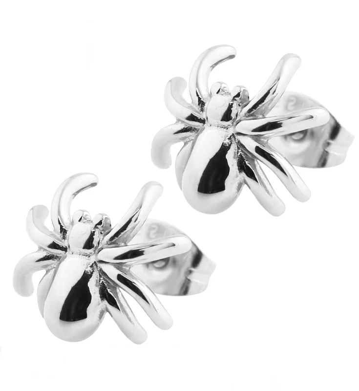 crystal drop earrings for evening wear -Spider Stainless Steel Stud Earrings