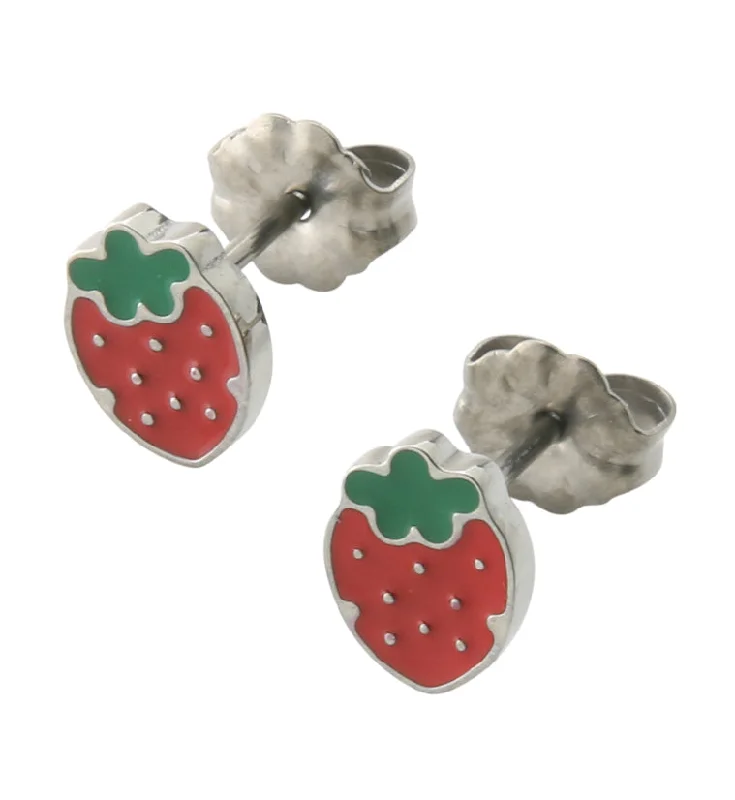 stylish hoop earrings for women -Strawberry Titanium Stud Earrings