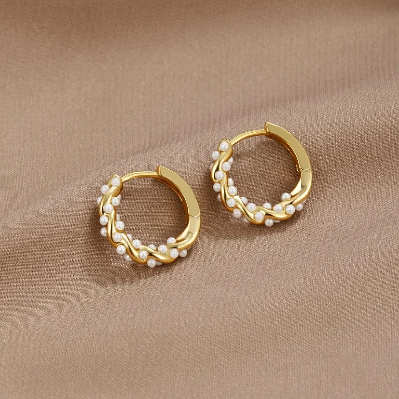 flower-shaped earrings for brides -Valencia Pearl Hoop Earrings