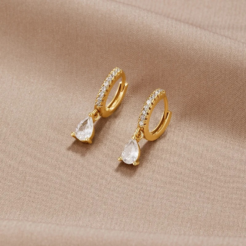 gold teardrop earrings for special occasions -White Ivory Crystal Gold Hoop Earrings