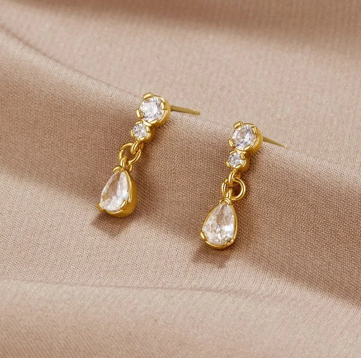 crystal stud earrings for bridesmaids -Yarina Crystal Teardrop Earrings