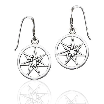 rhinestone earrings for parties -7-Point Elven Faery Star or Pentacle Sterling Silver Hook Earrings