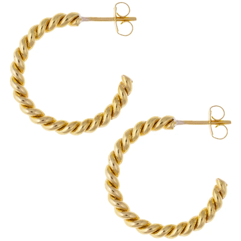 silver hoop earrings for girls -Brass Twisted Hoop Earrings