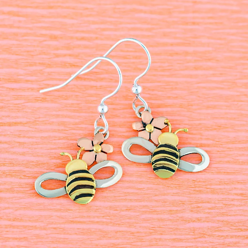 gold hoop earrings for women -Bee & Flower Mixed Metal Earrings