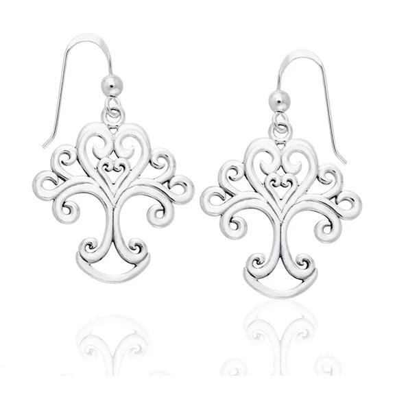 delicate gold earrings for women -Artistic Tree of Life Symbol Sterling Silver Earrings