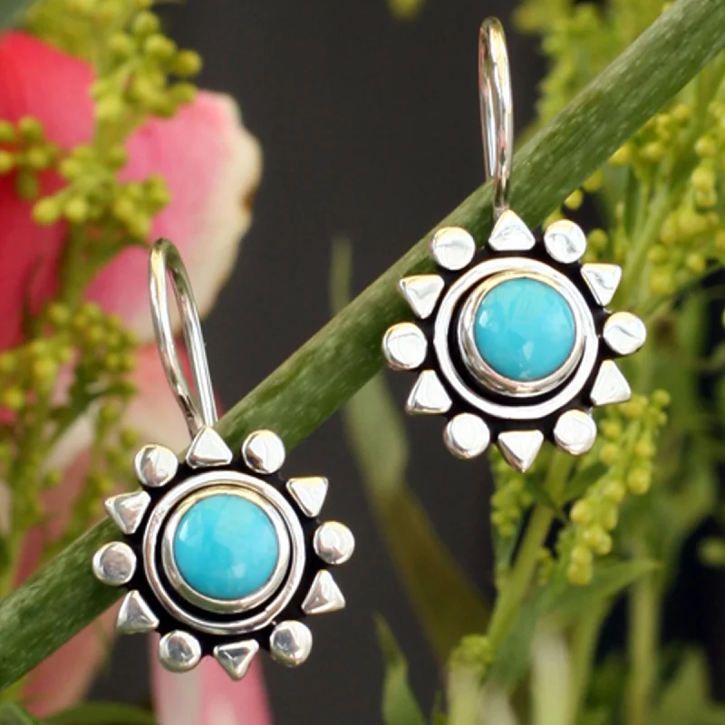 personalized gold earrings for women -Aztec Star Fair Trade Sterling Silver Natural Turquoise Earrings