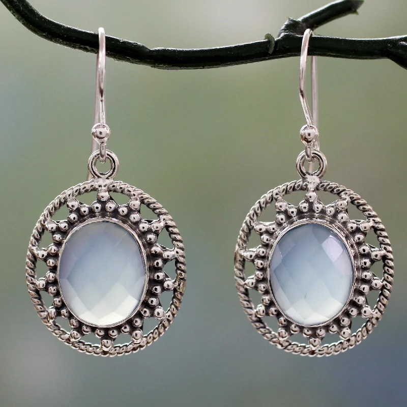 personalized charm earrings for girls -Azure Ice Fair Trade Silver Earrings with Pale Blue Chalcedony